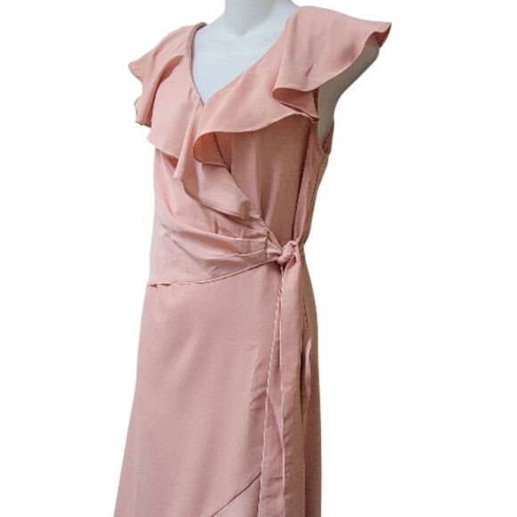 SICTASD Peach Ruffled Collar Midi Wrap Dress - NWOT - Picture 4 of 6